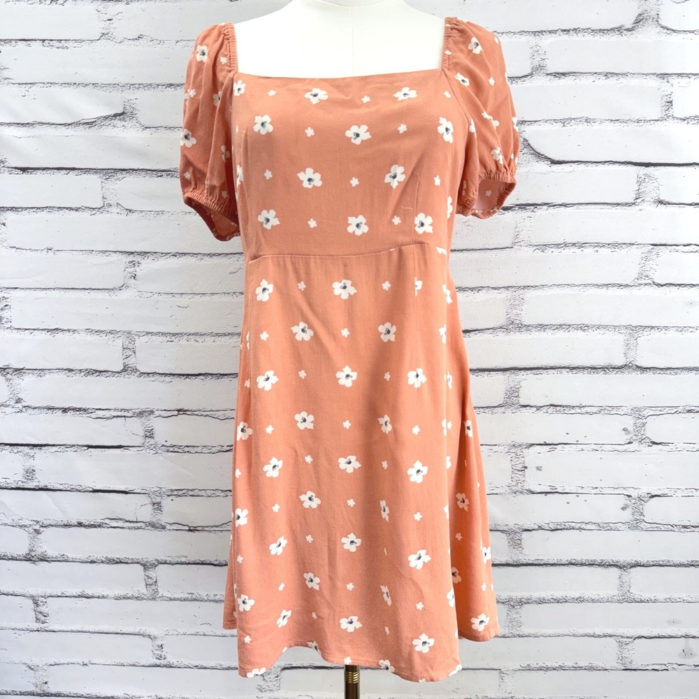 O'Neill Terracotta Floral Puff Sleeve Smocked Back Mini Dress Small‎